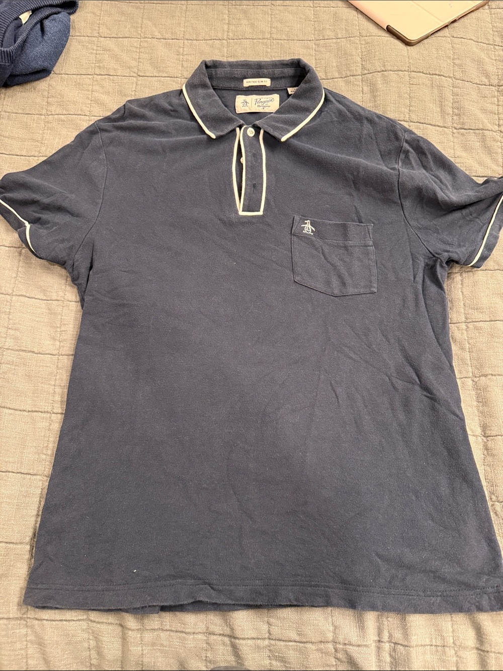 Original Penguin Navy Polo with Cream Trim